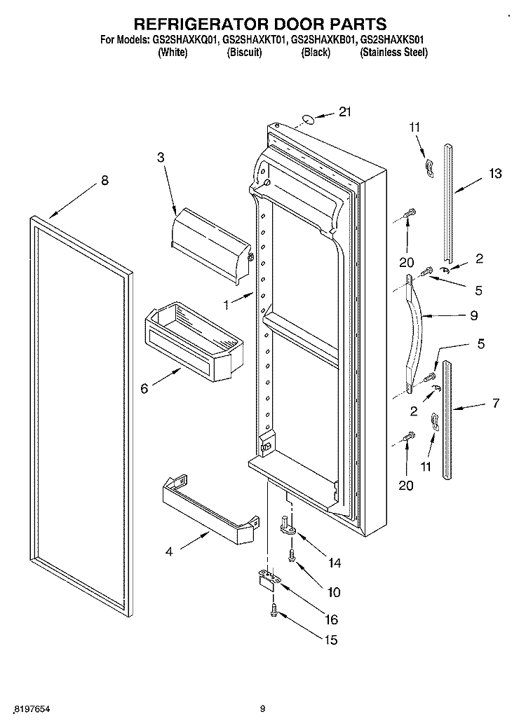 REFRIGERATOR DOOR Diagram and Parts List for GS2SHAXKT01  Whirlpool Refrigerator