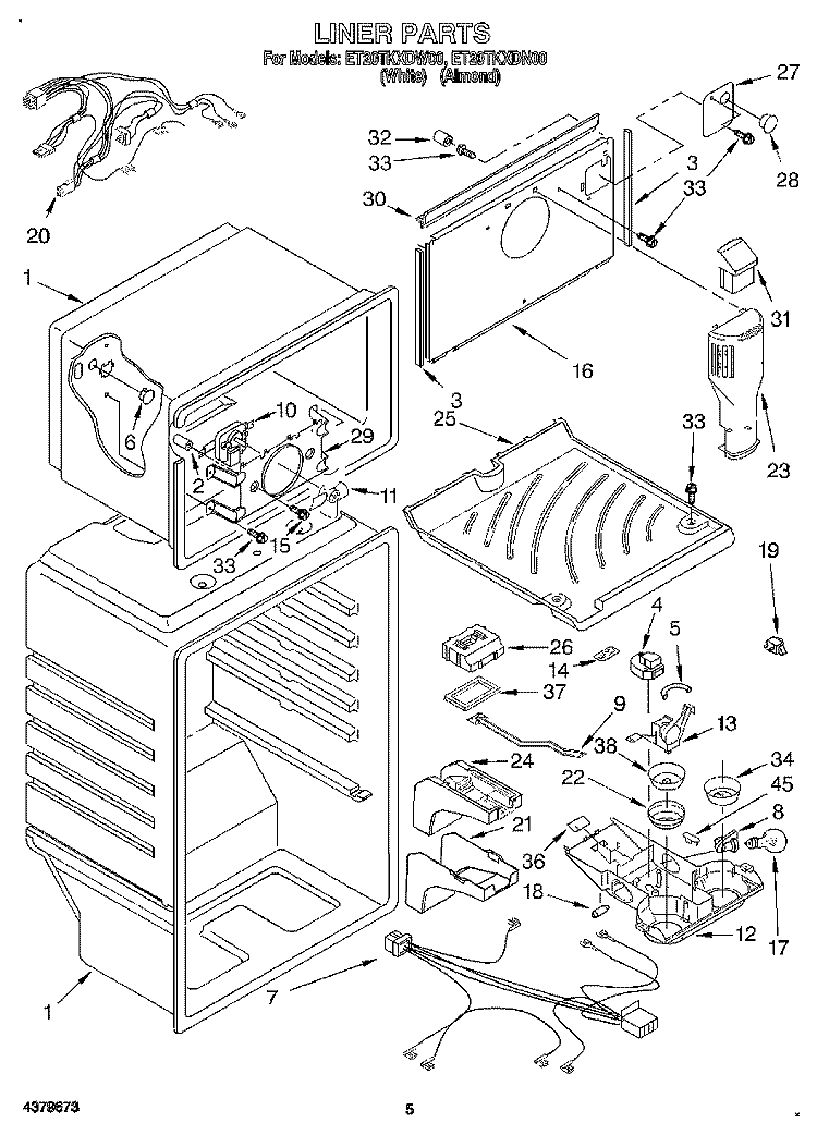 LINER Diagram and Parts List for ET20TKXDW00  Whirlpool Refrigerator