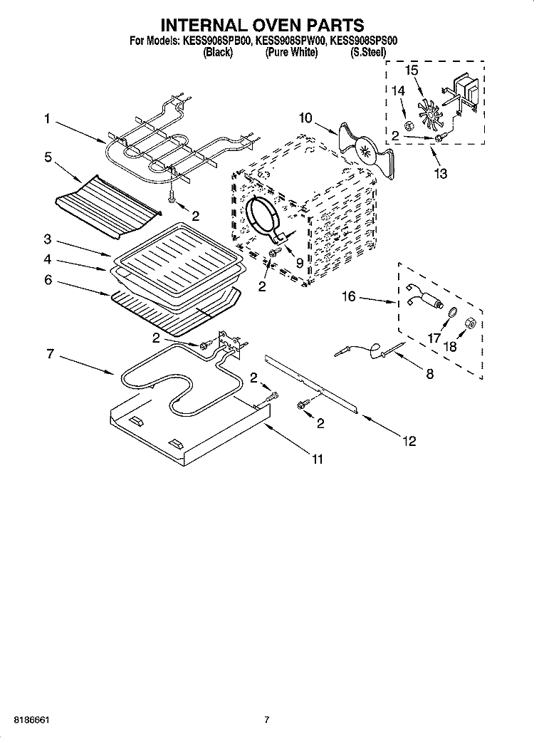 INTERNAL OVEN PARTS Diagram and Parts List for  KitchenAid Range