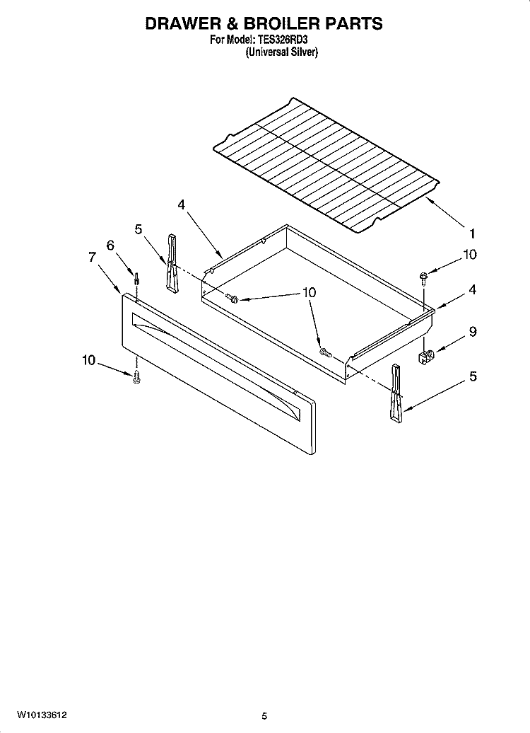 DRAWER & BROILER PARTS Diagram and Parts List for TES326RD3  Estate Range