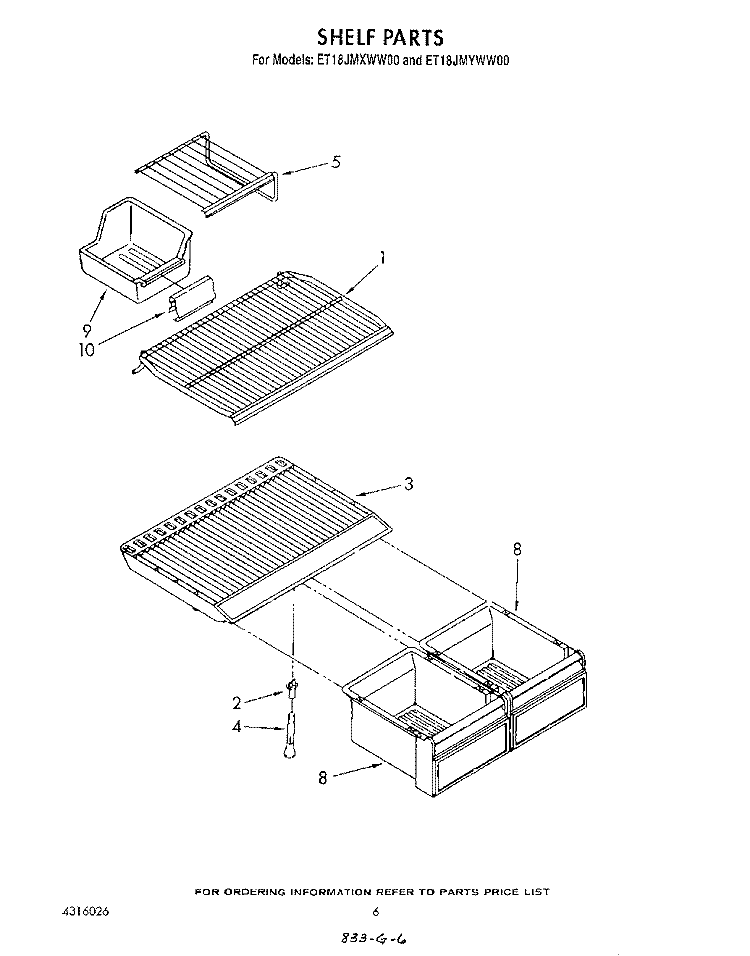 SHELF Diagram and Parts List for ET18JMXWN00  Whirlpool Refrigerator