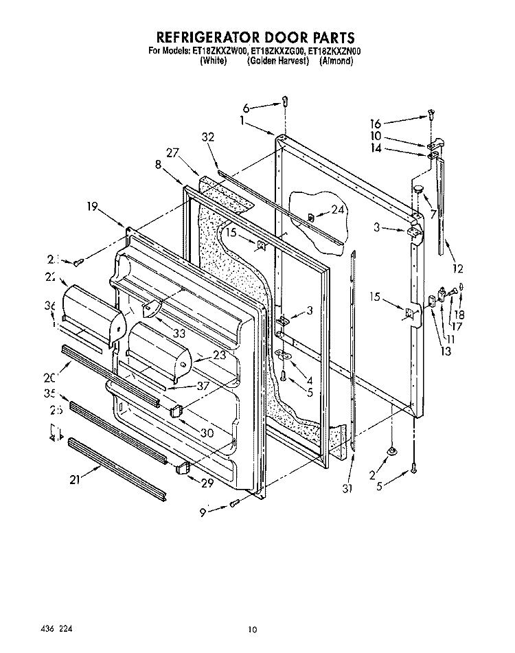 REFRIGERATOR DOOR, LIT/OPTIONAL Diagram and Parts List for ET18ZKXZN00  Whirlpool Refrigerator