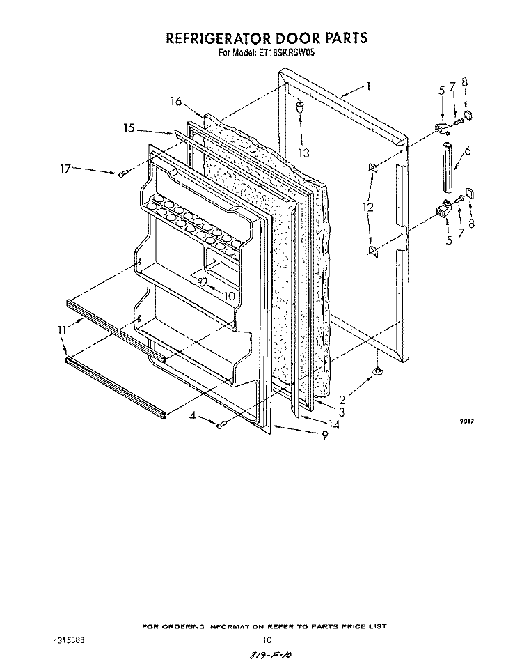REFRIGERATOR DOOR, LIT/OPTIONAL Diagram and Parts List for ET18SKRSW05  Whirlpool Refrigerator