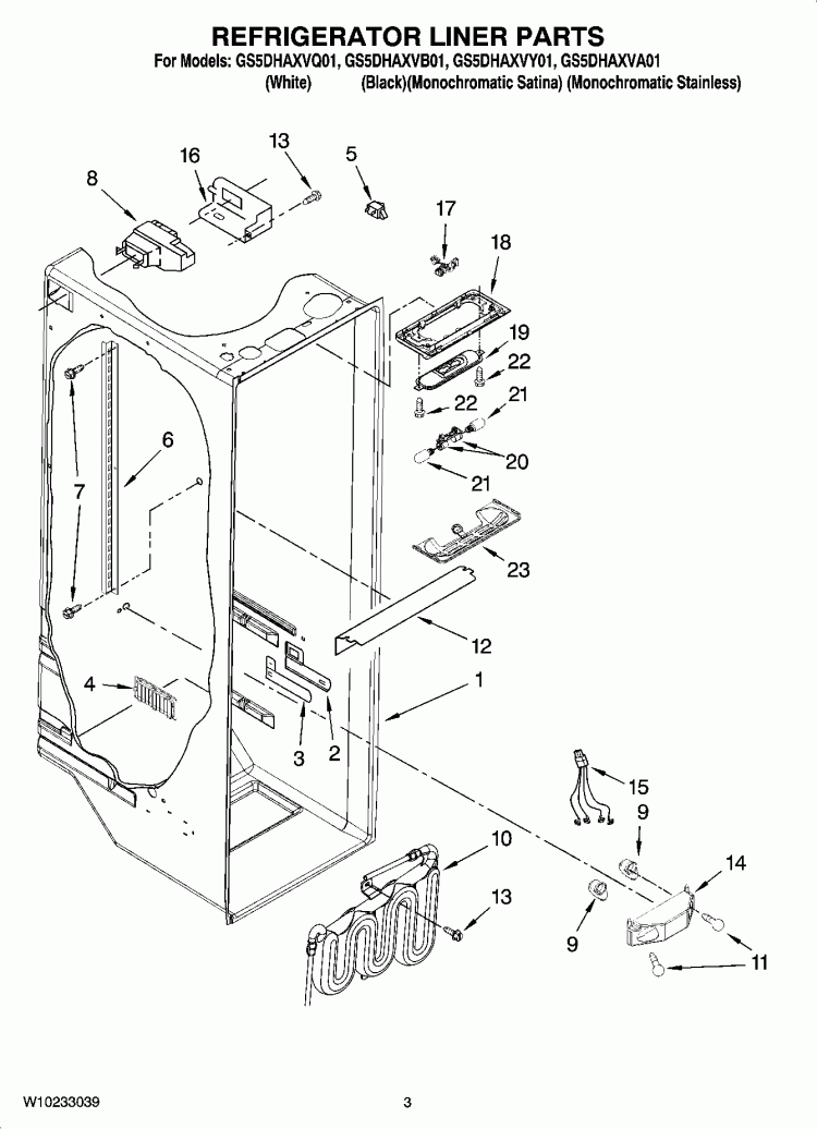REFRIGERATOR LINER PARTS Diagram and Parts List for GS5DHAXVY01  Whirlpool Refrigerator