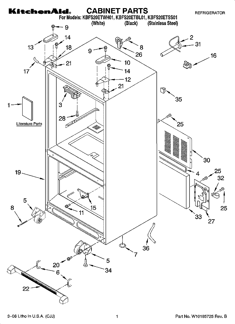 CABINET PARTS Diagram and Parts List for  KitchenAid Refrigerator