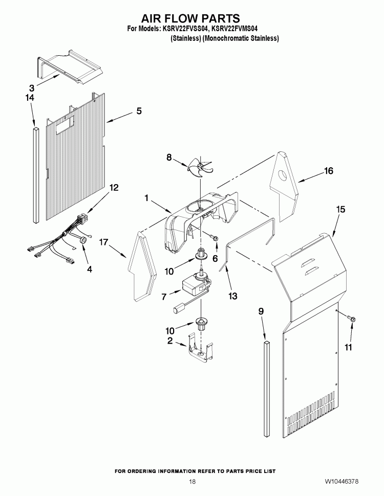 AIR FLOW PARTS Diagram and Parts List for  KitchenAid Refrigerator