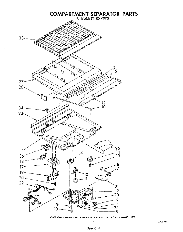 COMPARTMENT SEPARATOR Diagram and Parts List for ET18ZKXTW00  Whirlpool Refrigerator