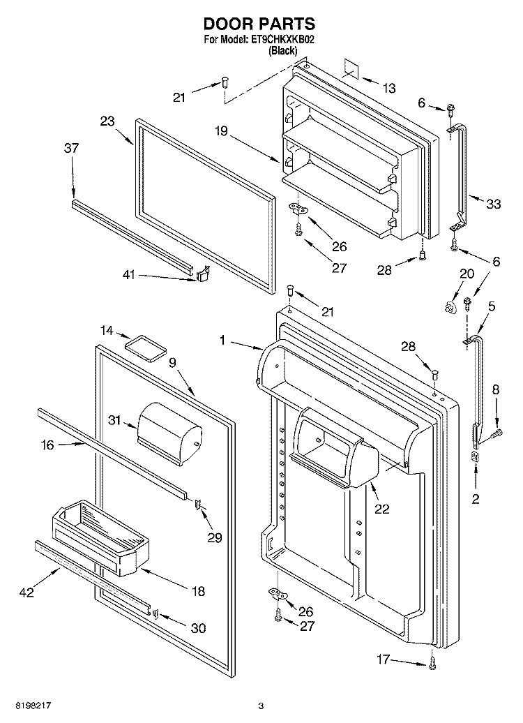 DOOR Diagram and Parts List for ET9CHKXKB02  Whirlpool Refrigerator