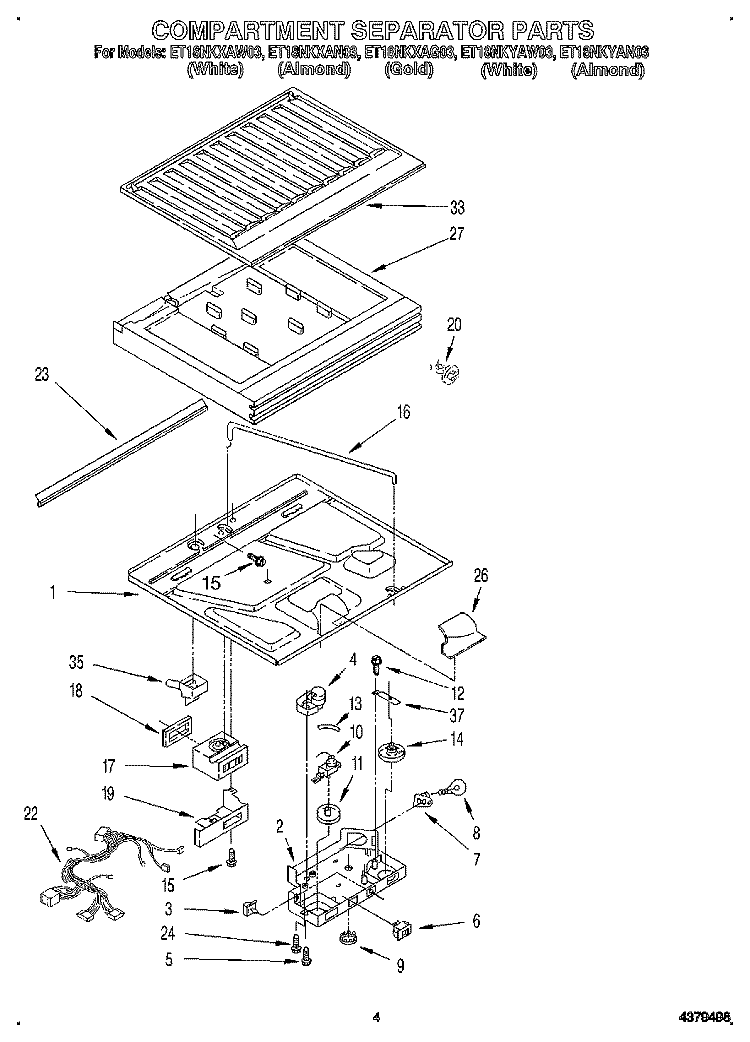 COMPARTMENT SEPARATOR Diagram and Parts List for ET18NKXAW03  Whirlpool Refrigerator