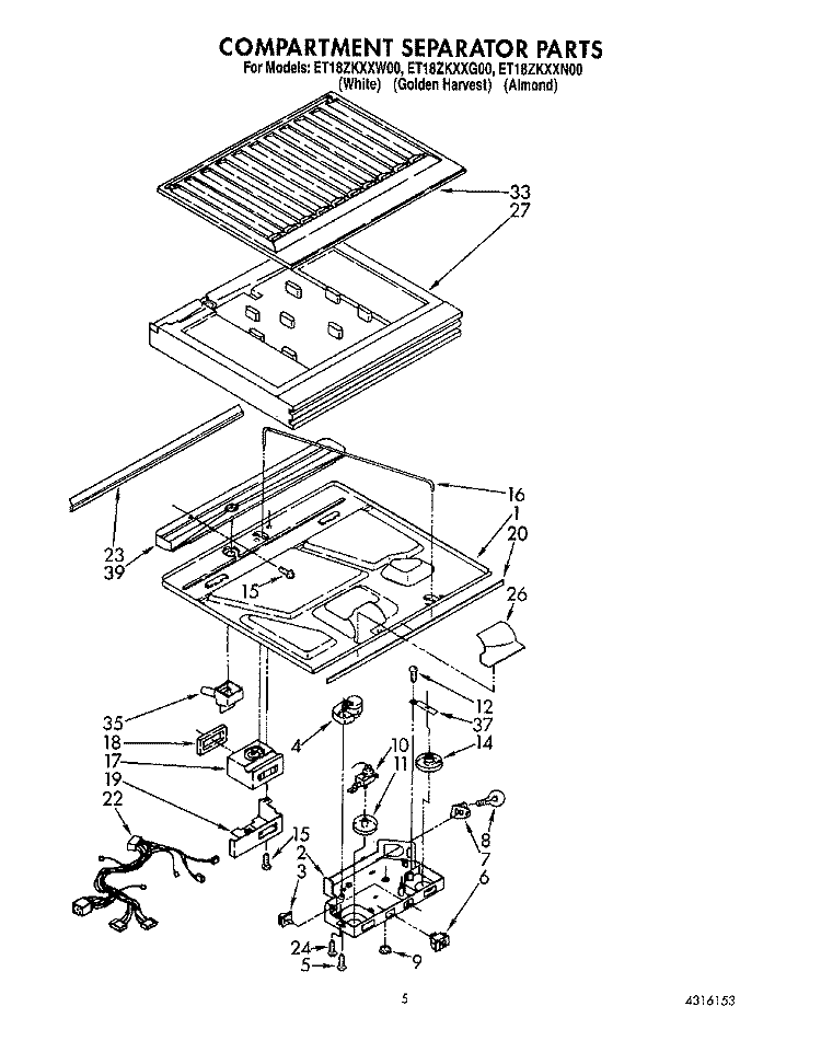 COMPARTMENT SEPARATOR Diagram and Parts List for ET18ZKXXG00  Whirlpool Refrigerator