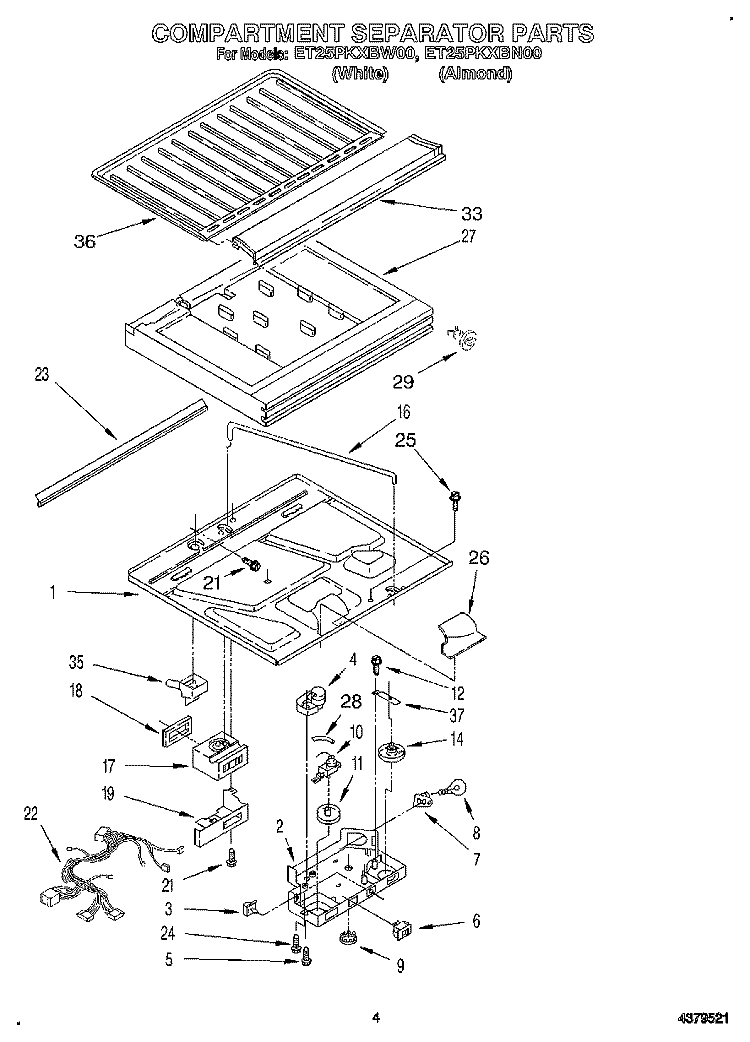 COMPARTMENT SEPARATOR Diagram and Parts List for ET25PKXBN00  Whirlpool Refrigerator
