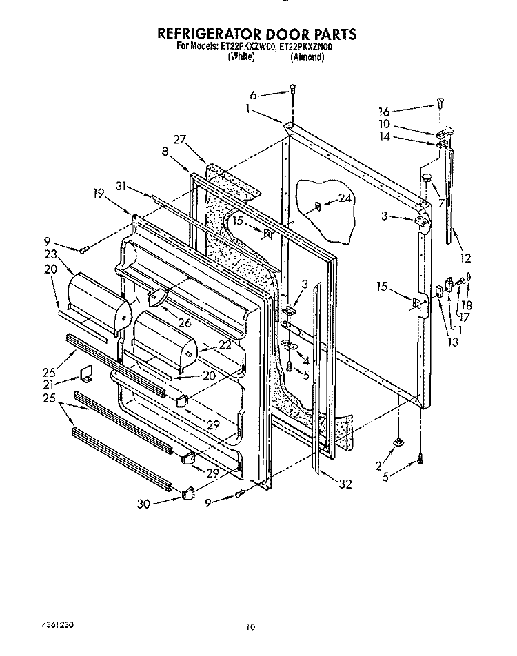REFRIGERATOR DOOR Diagram and Parts List for ET22PKXZN00  Whirlpool Refrigerator
