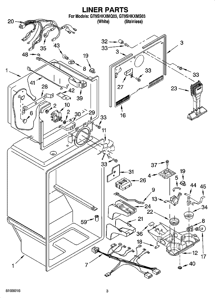 LINER PARTS Diagram and Parts List for GT9SHKXMS03  Whirlpool Refrigerator