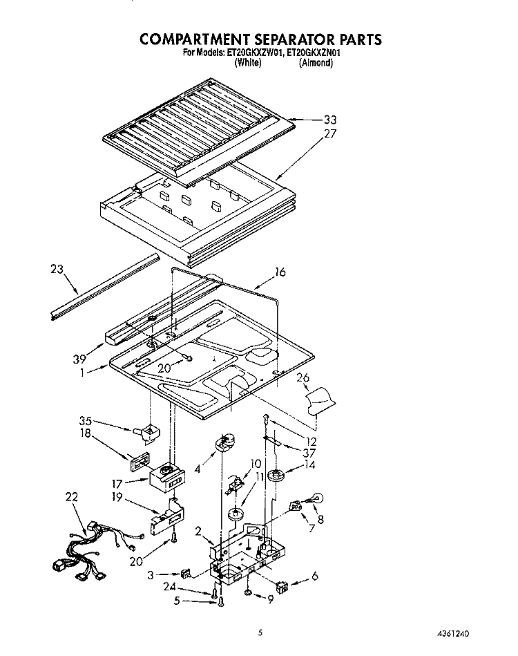 COMPARTMENT SEPARATOR Diagram and Parts List for ET20GKXZW01  Whirlpool Refrigerator