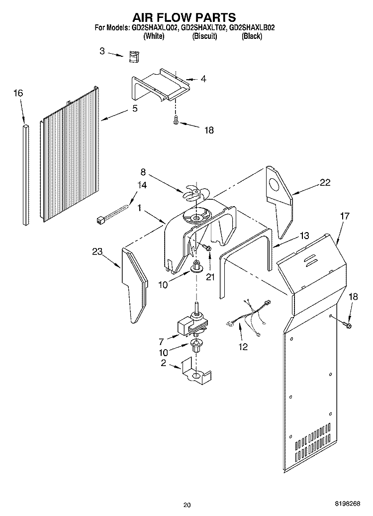 AIR FLOW, OPTIONAL Diagram and Parts List for GD2SHAXLT02  Whirlpool Refrigerator