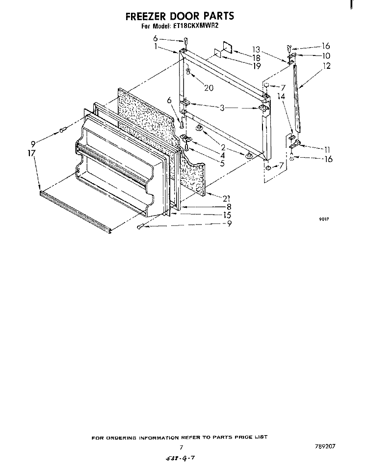 FREEZER DOOR Diagram and Parts List for ET18CKXMWR2  Whirlpool Refrigerator