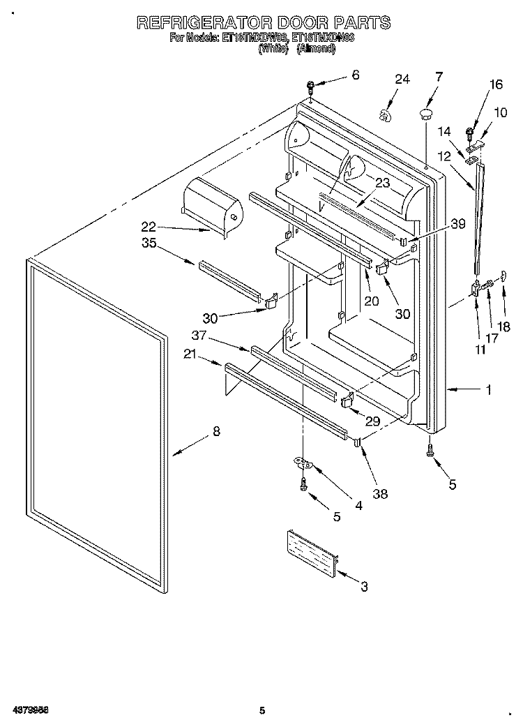 REFRIGERATOR DOOR Diagram and Parts List for ET18TMXDW03  Whirlpool Refrigerator
