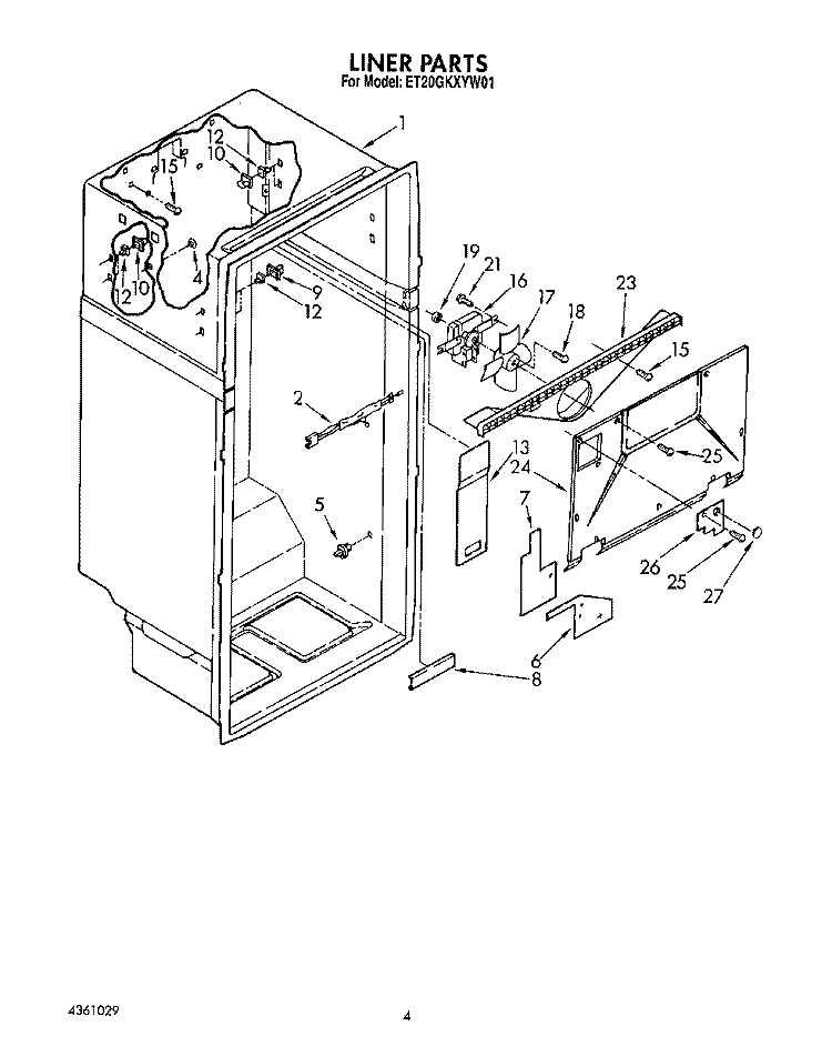 LINER Diagram and Parts List for ET20GKXYW01  Whirlpool Refrigerator