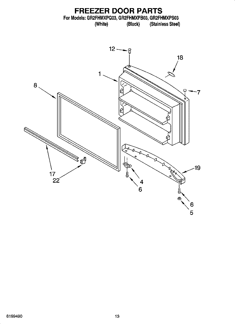 FREEZER DOOR PARTS, OPTIONAL PARTS Diagram and Parts List for GR2FHMXPB03  Whirlpool Refrigerator