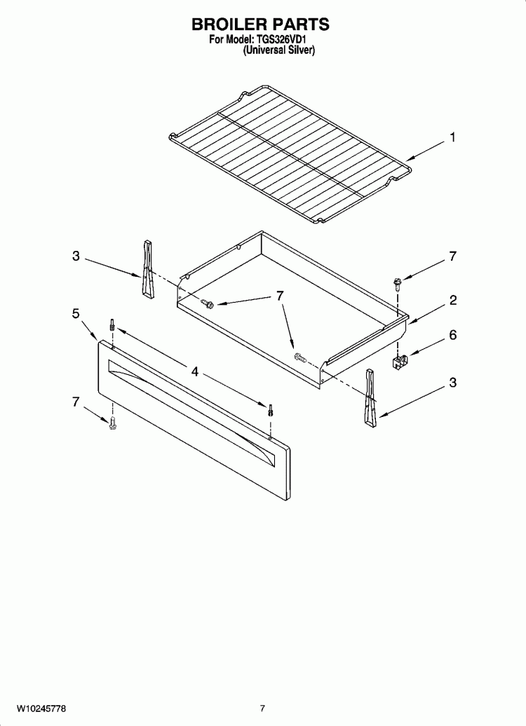 BROILER PARTS Diagram and Parts List for TGS326VD1  Estate Range