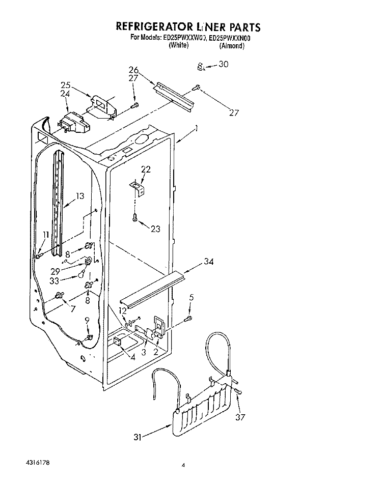 REFRIGERATOR LINER Diagram and Parts List for ED25PWXXN00  Whirlpool Refrigerator