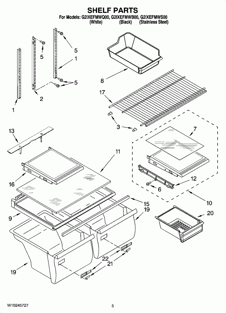 SHELF PARTS Diagram and Parts List for G2IXEFMWQ00  Whirlpool Refrigerator