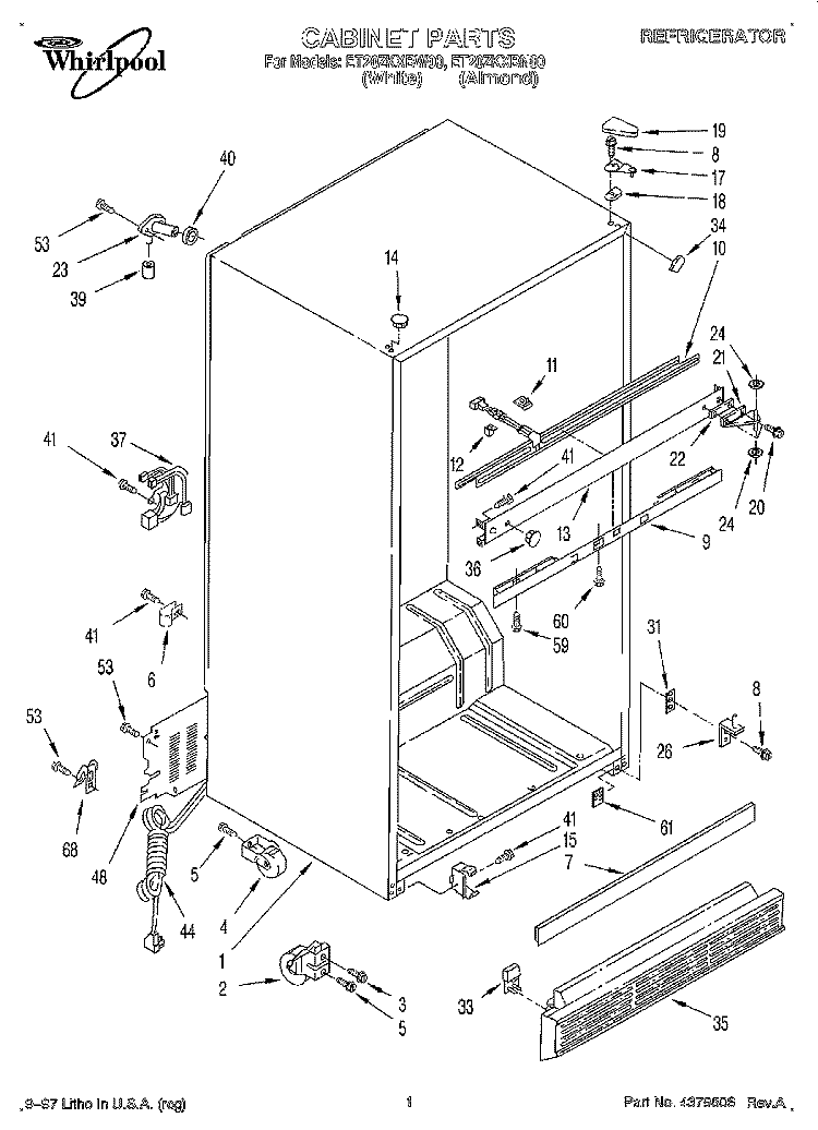 CABINET Diagram and Parts List for ET20ZKXBW00  Whirlpool Refrigerator