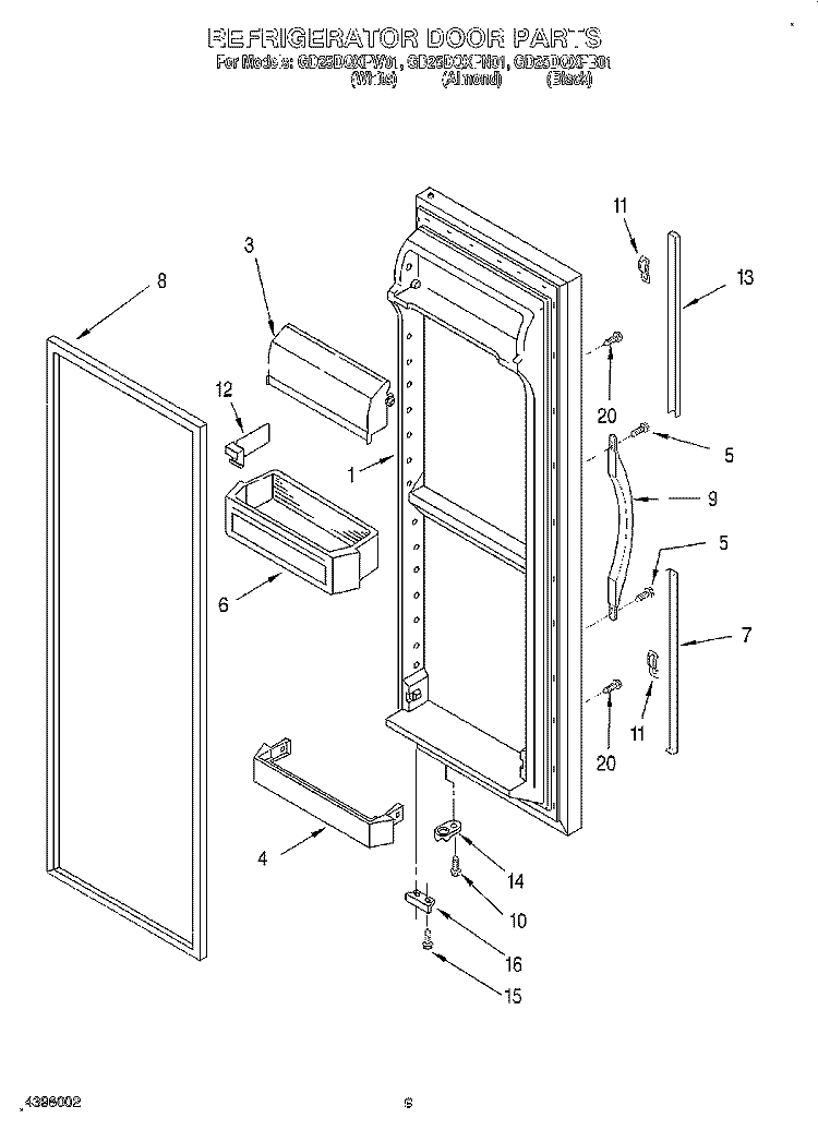 REFRIGERATOR DOOR Diagram and Parts List for GD25DQXFB01  Whirlpool Refrigerator