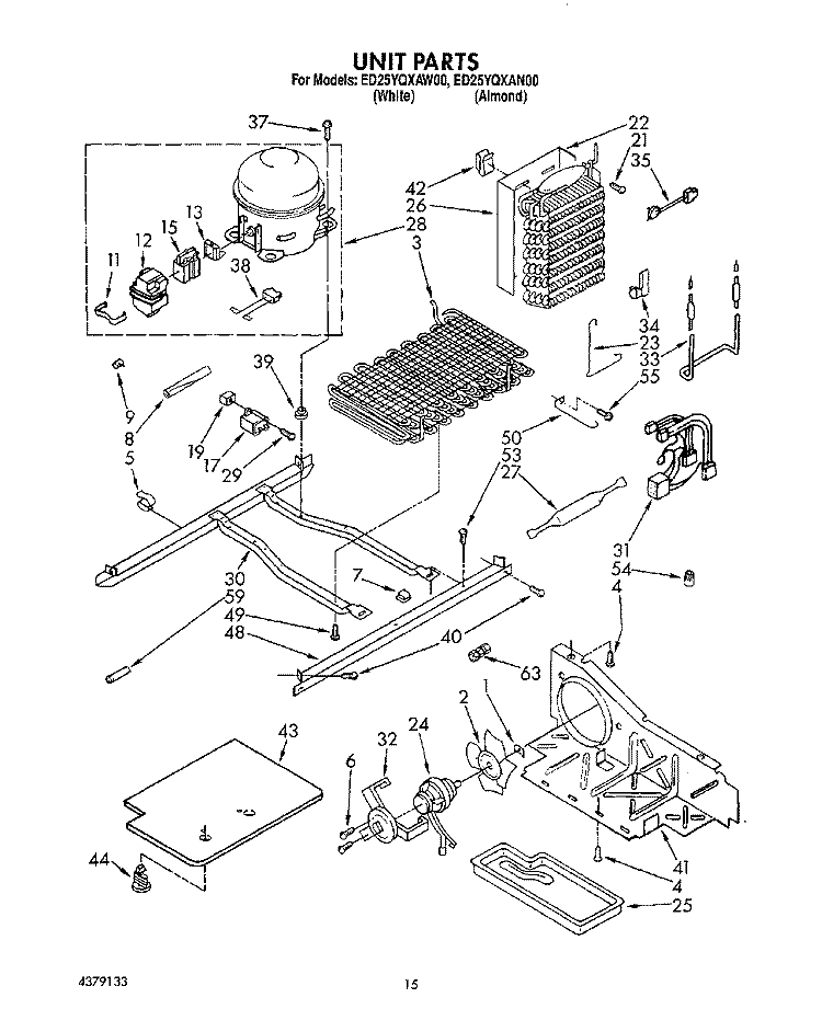 UNIT Diagram and Parts List for ED25YQXAW00  Whirlpool Refrigerator