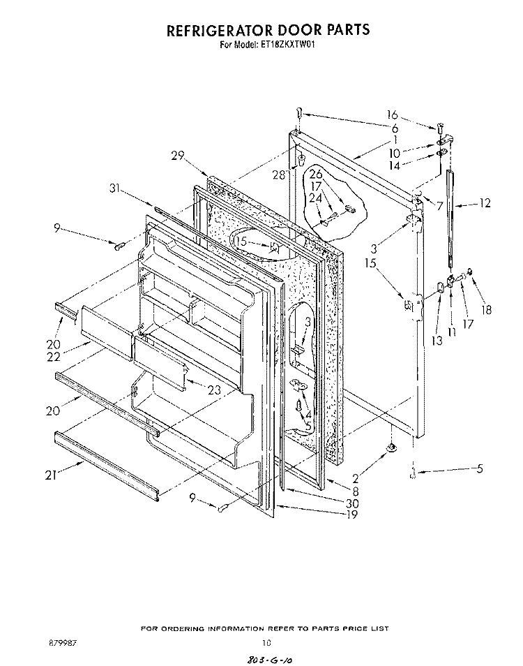 REFRIGERATOR DOOR , LIT/OPTIONAL Diagram and Parts List for ET18ZKXTM01  Whirlpool Refrigerator
