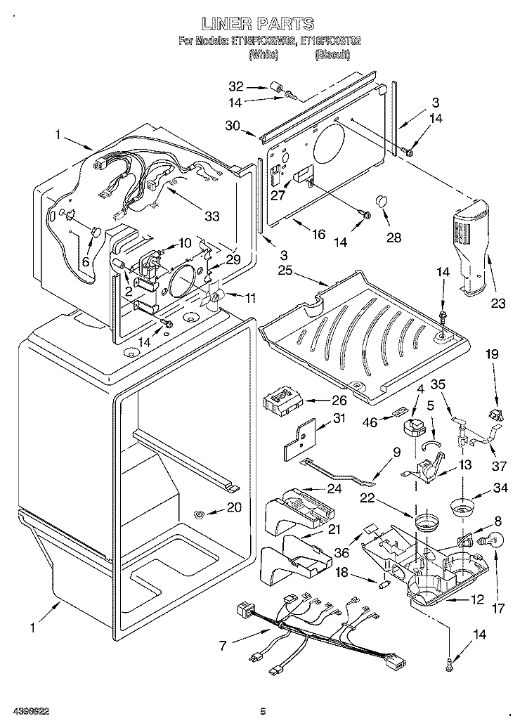 LINER Diagram and Parts List for ET18PKXGT02  Whirlpool Refrigerator