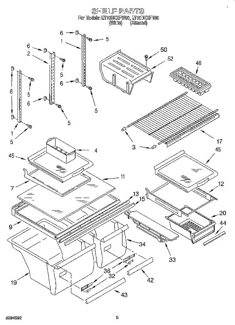 SHELF Diagram and Parts List for ET19DKXFW00  Whirlpool Refrigerator