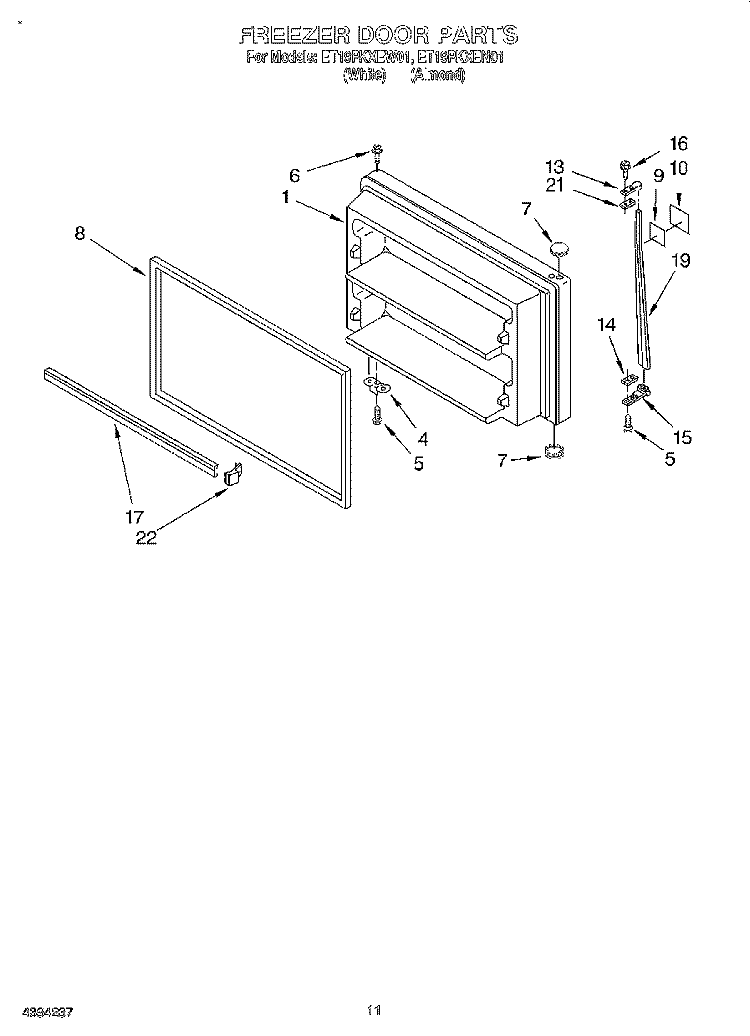 FREEZER DOOR, LIT/OPTIONAL Diagram and Parts List for ET19PKXEW01  Whirlpool Refrigerator