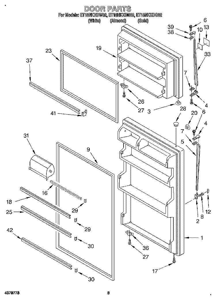 DOOR Diagram and Parts List for ET18NKXDG02  Whirlpool Refrigerator