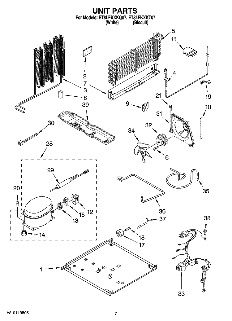 UNIT PARTS Diagram and Parts List for ET8LFKXKT07  Whirlpool Refrigerator