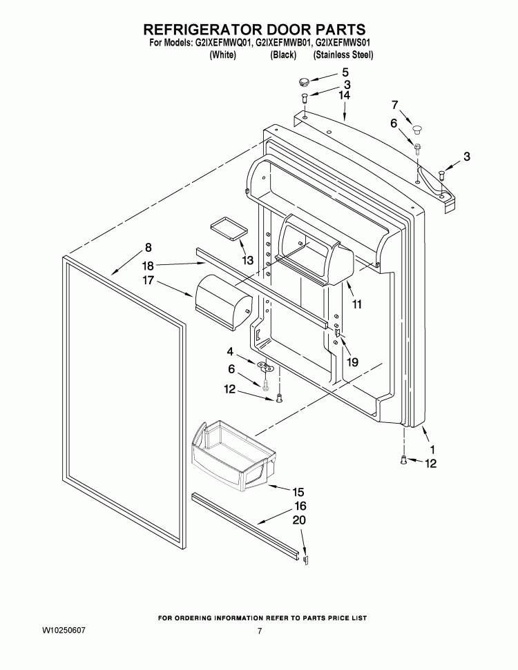 REFRIGERATOR DOOR PARTS Diagram and Parts List for G2IXEFMWQ01  Whirlpool Refrigerator