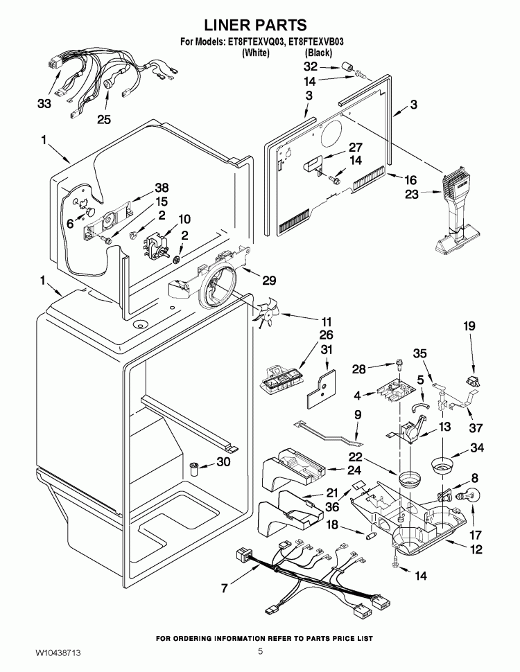LINER PARTS Diagram and Parts List for ET8FTEXVQ03  Whirlpool Refrigerator