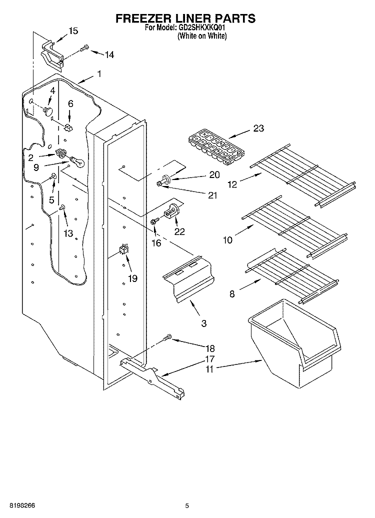 FREEZER LINER Diagram and Parts List for GD2SHKXKQ01  Whirlpool Refrigerator