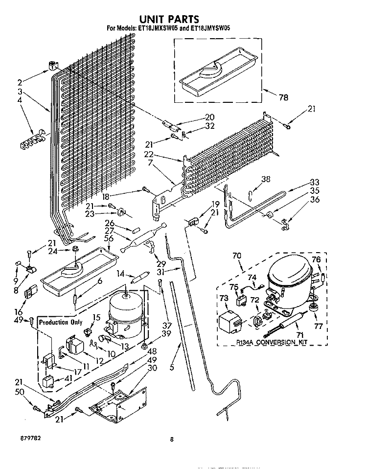 UNIT Diagram and Parts List for ET18JMYSN05  Whirlpool Refrigerator