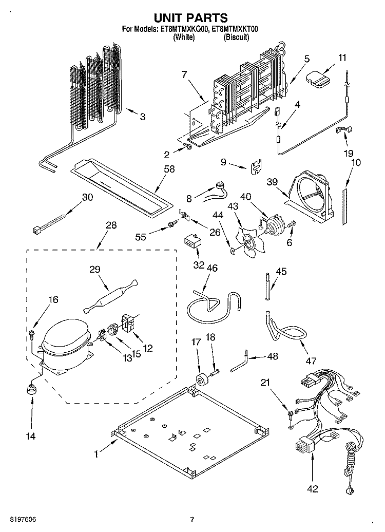 UNIT Diagram and Parts List for ET8MTMXKT00  Whirlpool Refrigerator