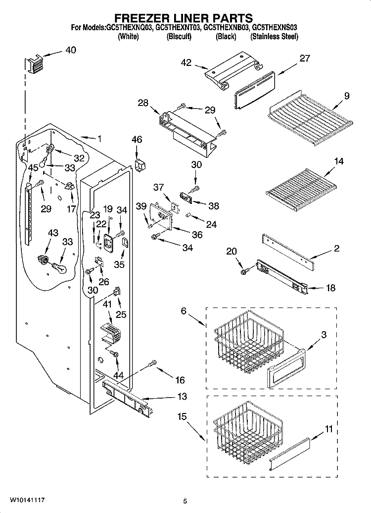FREEZER LINER PARTS Diagram and Parts List for GC5THEXNB03  Whirlpool Refrigerator