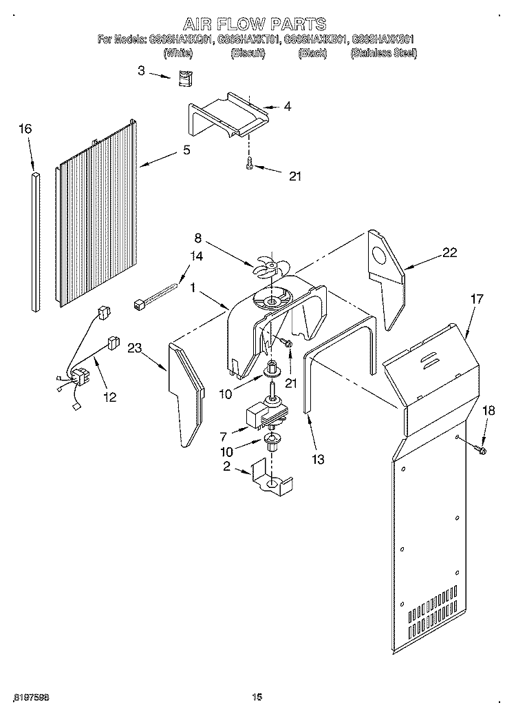 AIR FLOW Diagram and Parts List for GS6SHAXKQ01  Whirlpool Refrigerator