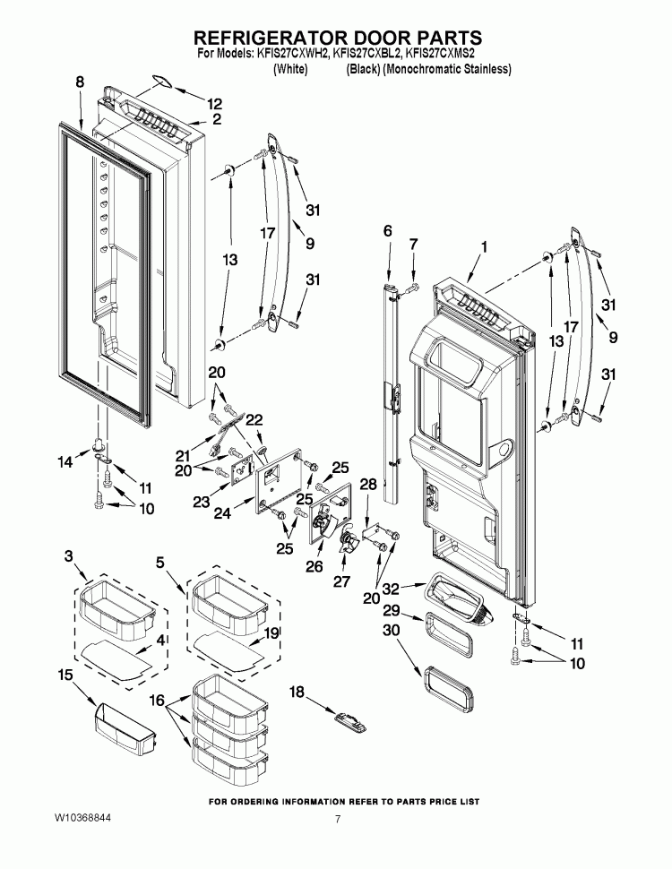 REFRIGERATOR DOOR PARTS Diagram and Parts List for  KitchenAid Refrigerator