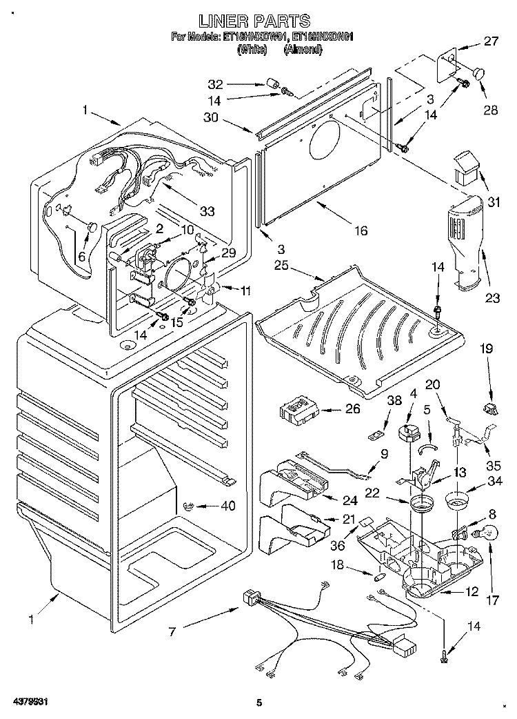 LINER Diagram and Parts List for ET18HNXDW01  Whirlpool Refrigerator