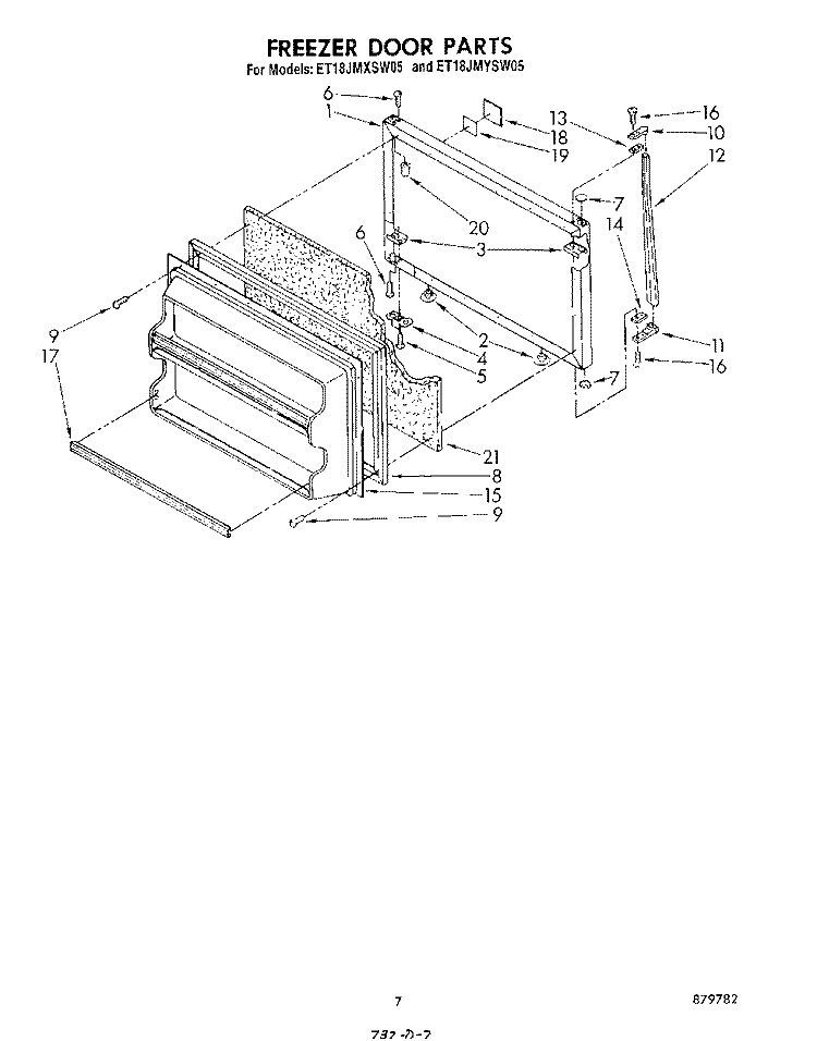 FREEZER DOOR Diagram and Parts List for ET18JMYSN05  Whirlpool Refrigerator