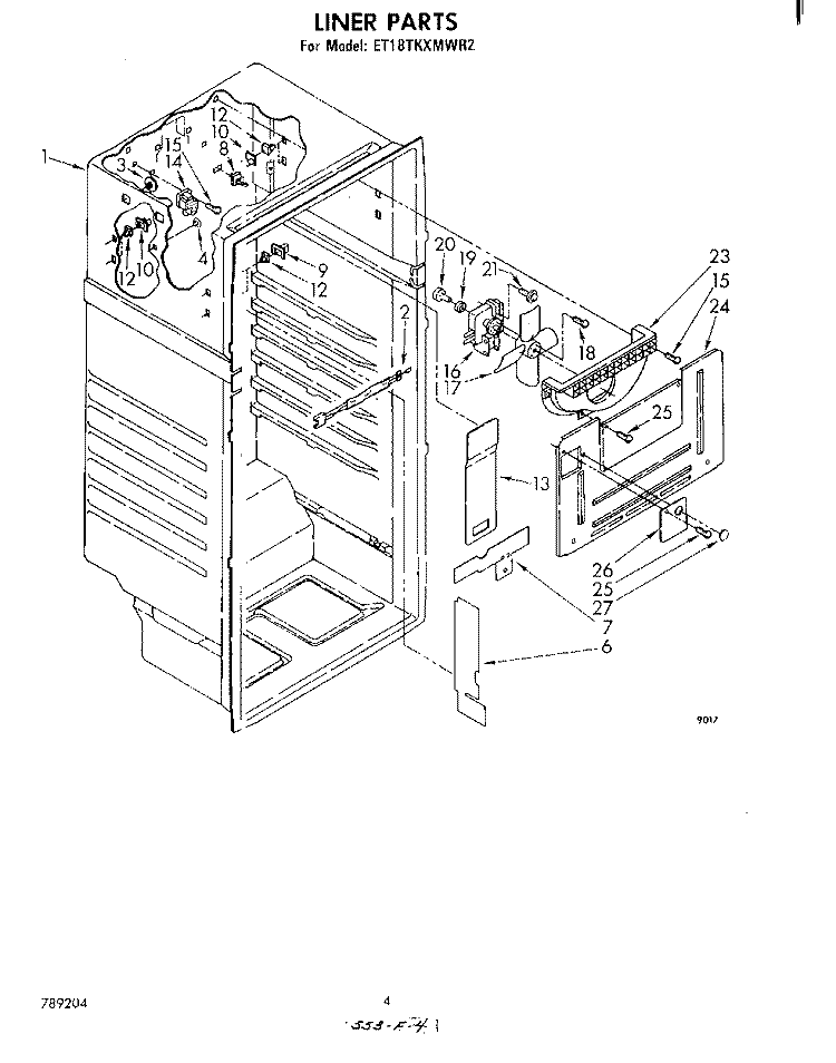 LINER Diagram and Parts List for ET18TKXMWR2  Whirlpool Refrigerator