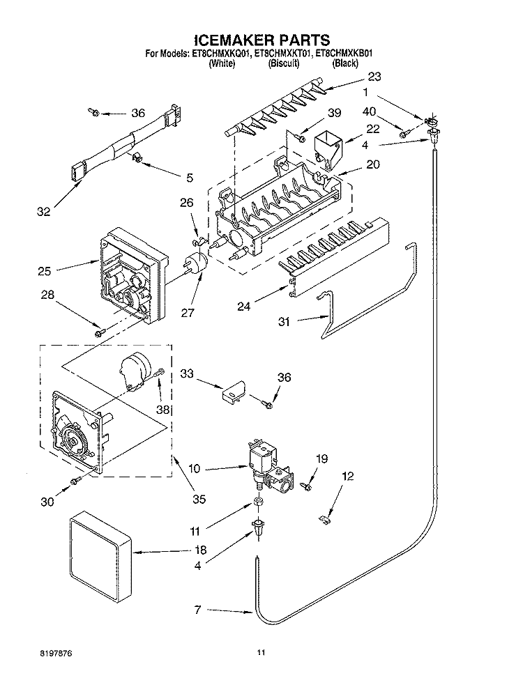 ICE MAKER, OPTIONAL Diagram and Parts List for ET8CHMXKT01  Whirlpool Refrigerator