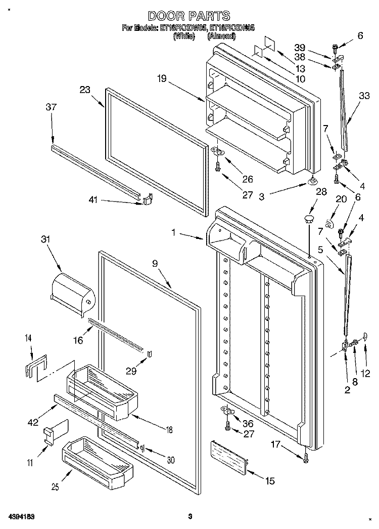 DOOR Diagram and Parts List for ET18PKXDN05  Whirlpool Refrigerator