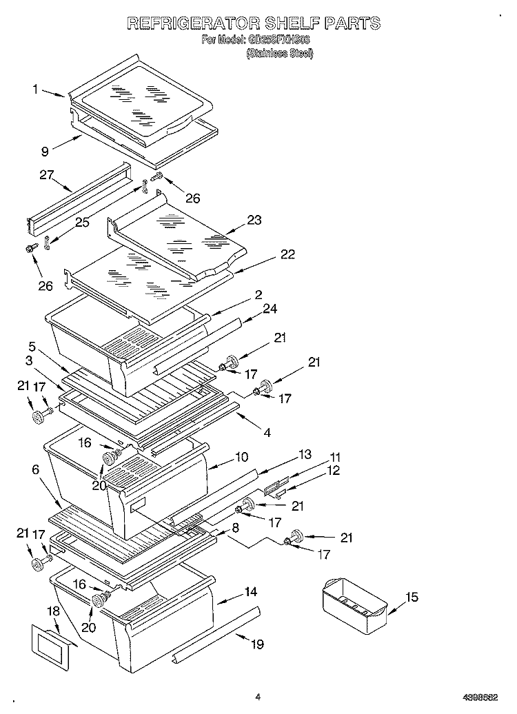 REFRIGERATOR SHELF Diagram and Parts List for GD25SFXHS03  Whirlpool Refrigerator