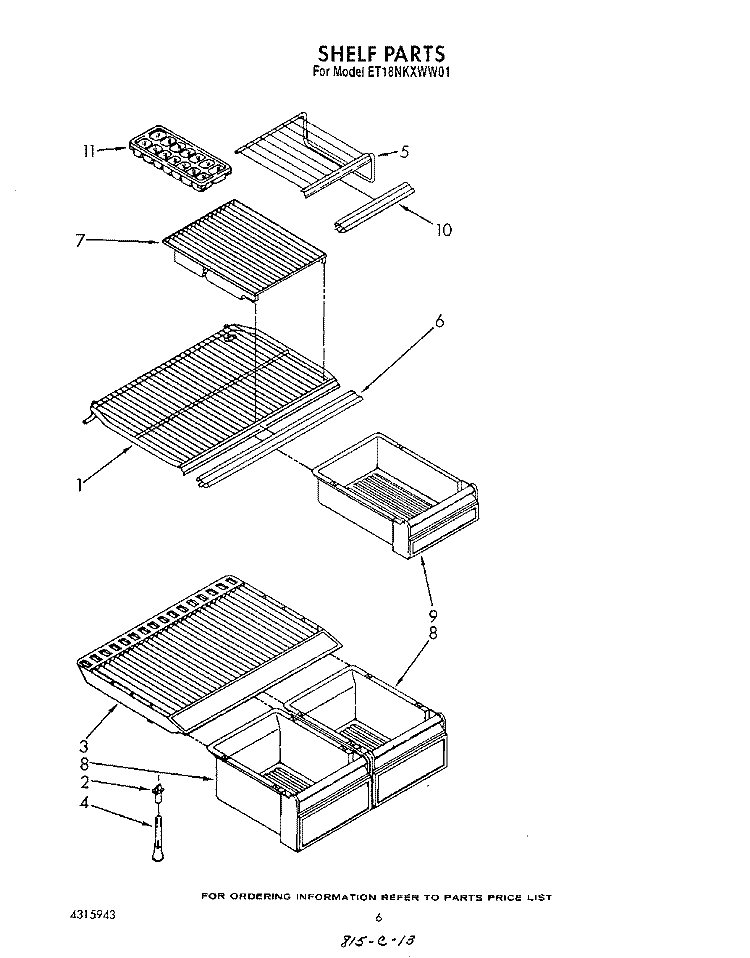 SHELF Diagram and Parts List for ET18NKXWN01  Whirlpool Refrigerator